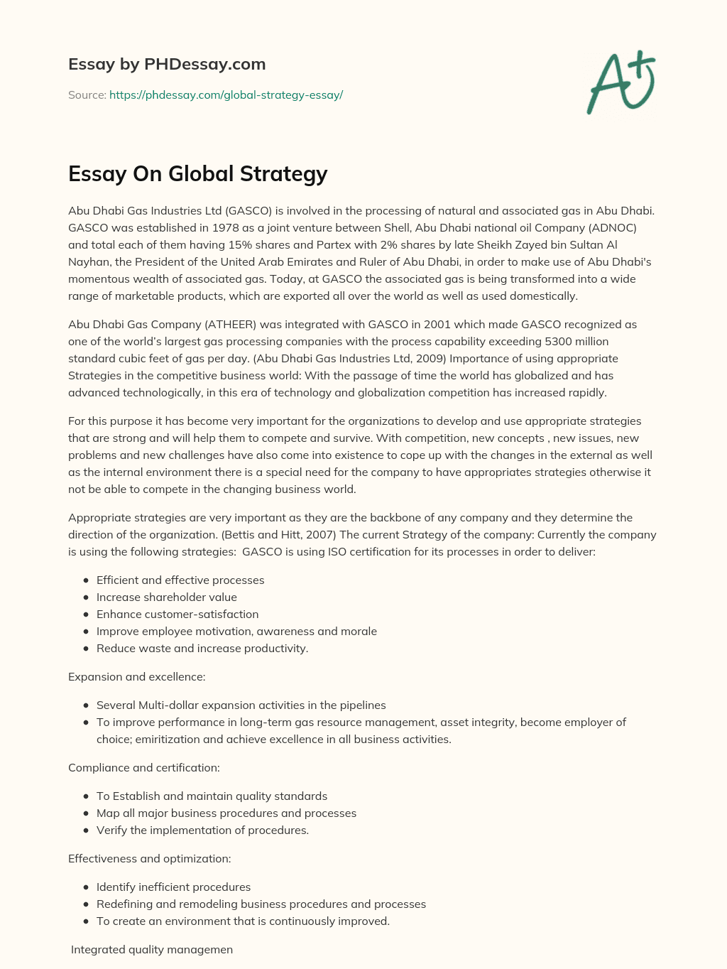 Essay On Global Strategy essay