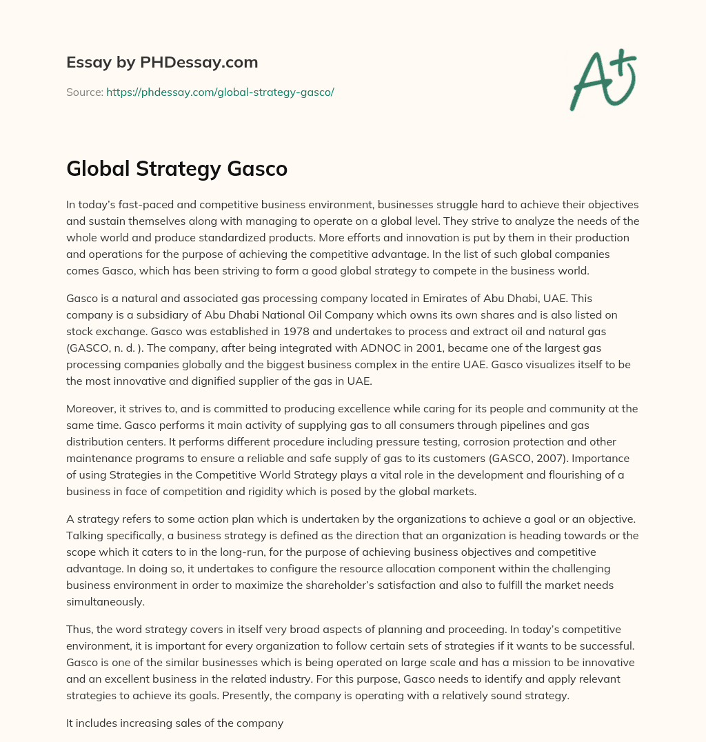 Global Strategy Gasco essay