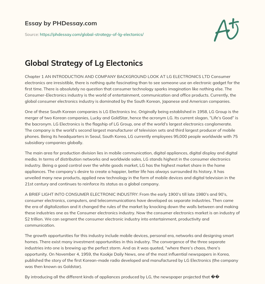 Global Strategy of Lg Electonics essay