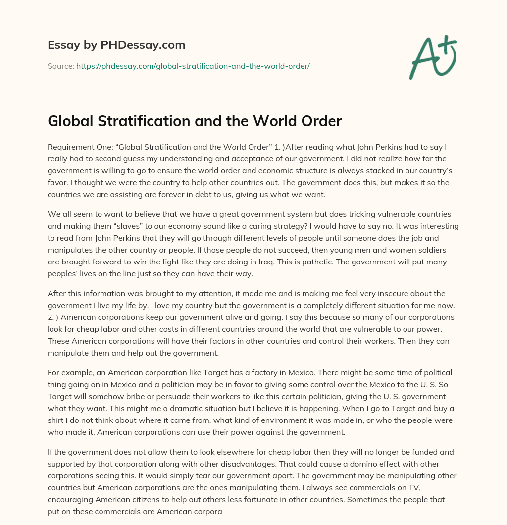 Global Stratification and the World Order essay