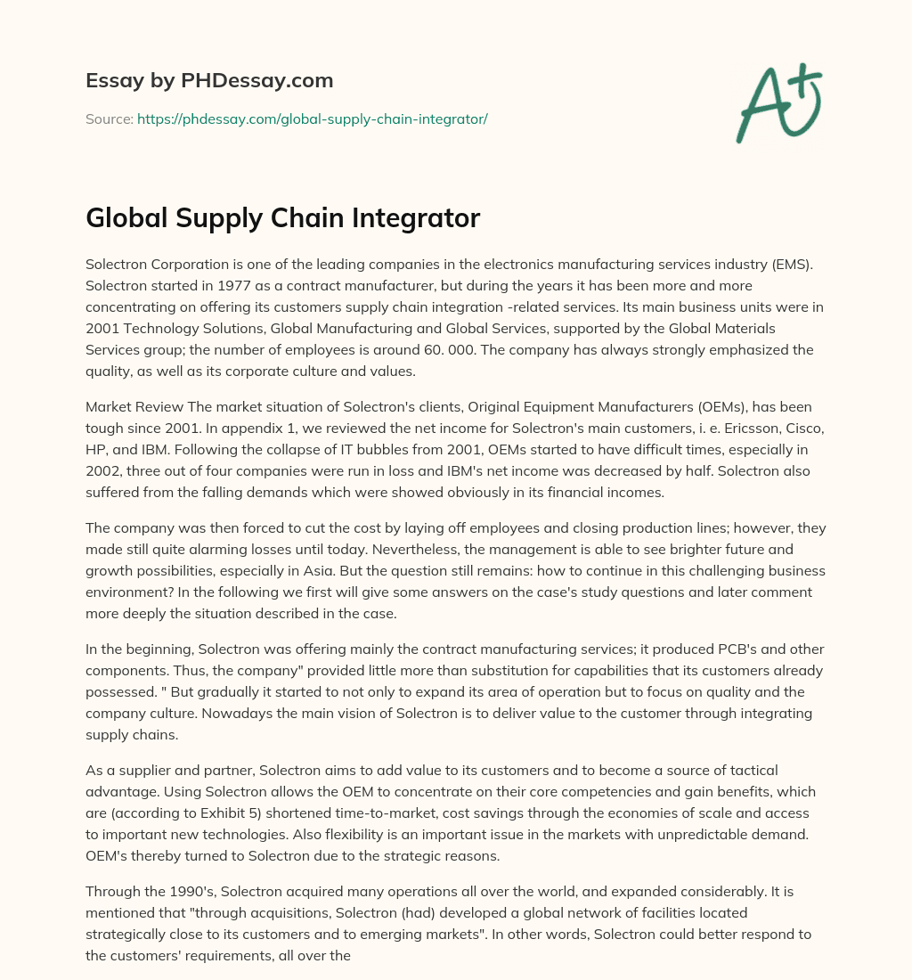 Global Supply Chain Integrator essay