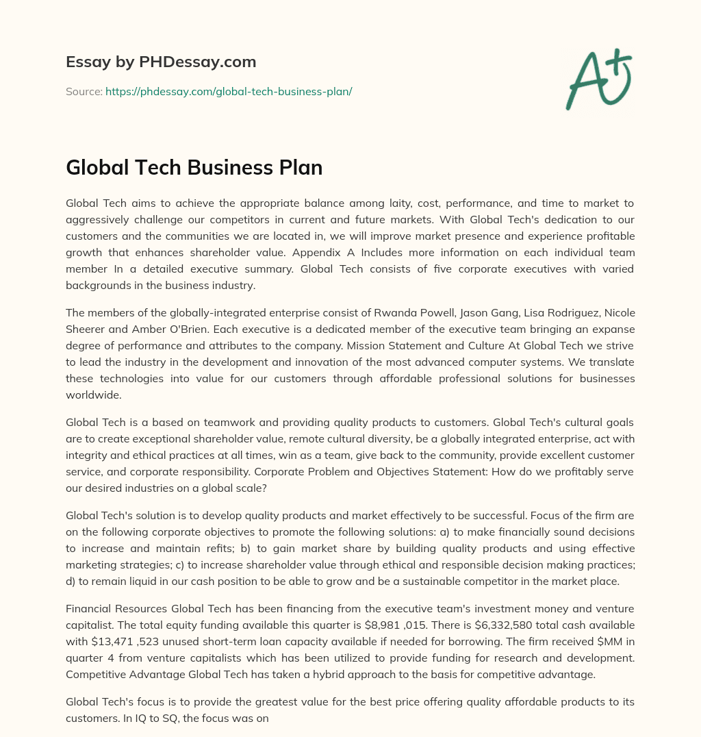 Global Tech Business Plan essay