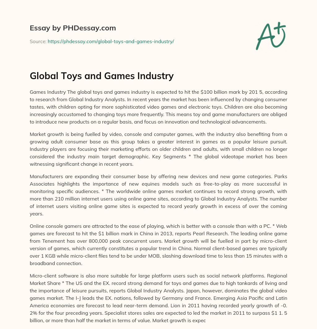 Global Toys and Games Industry essay