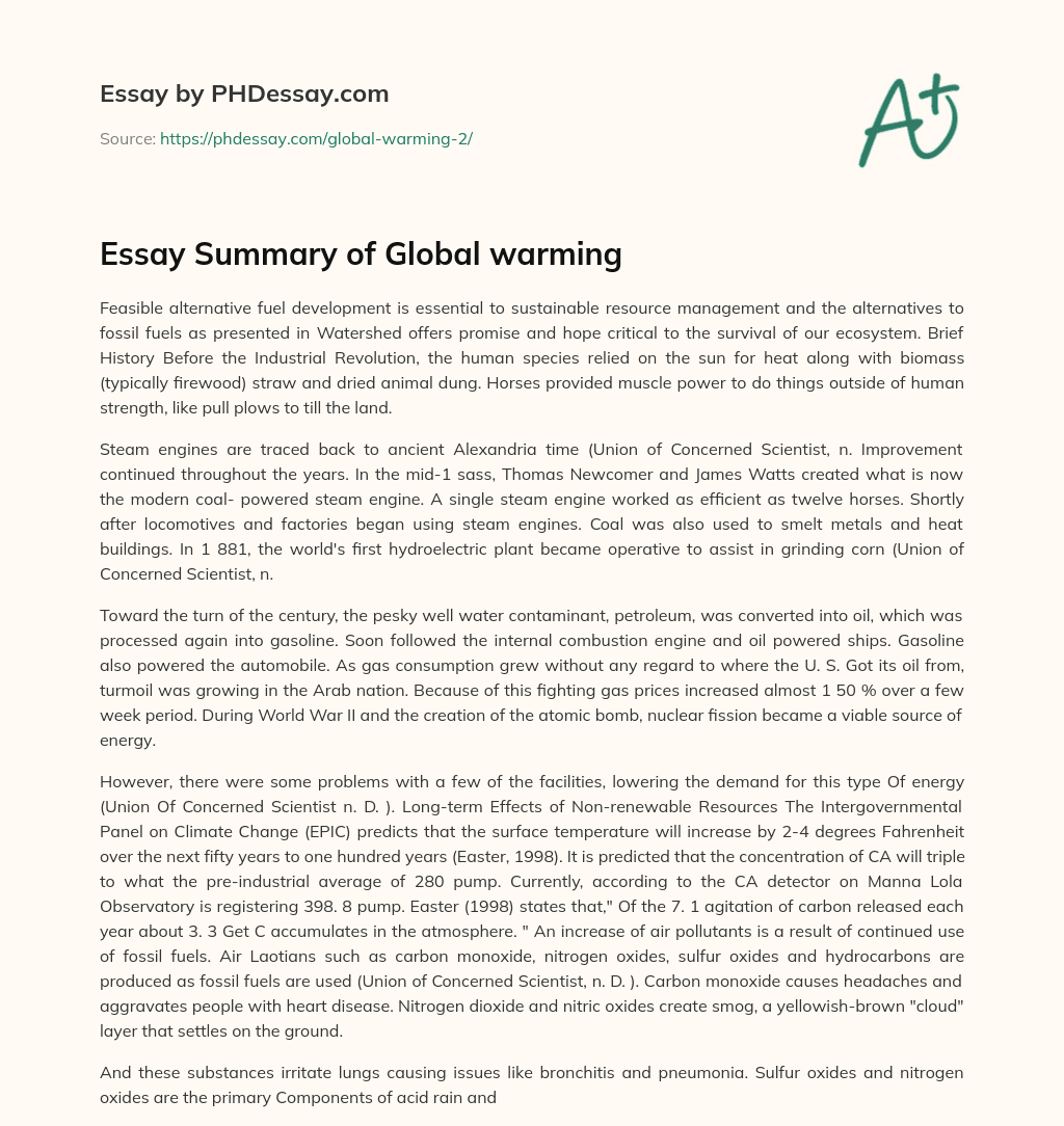 Essay Summary of Global warming essay