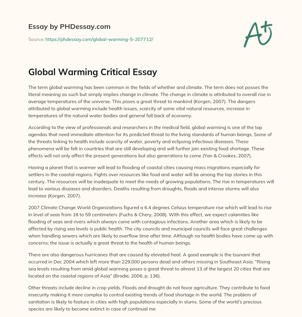 Global Warming Critical Essay essay