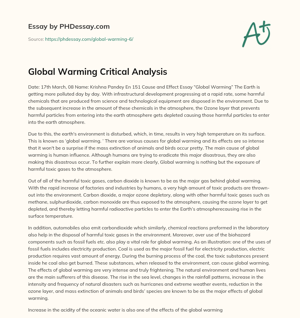Global Warming Critical Analysis essay