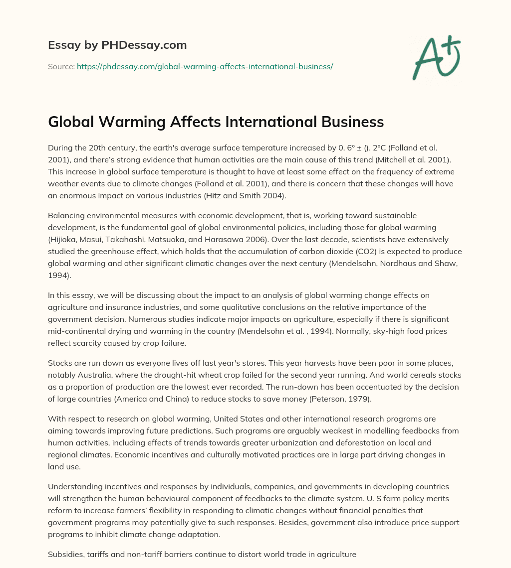 Global Warming Affects International Business essay