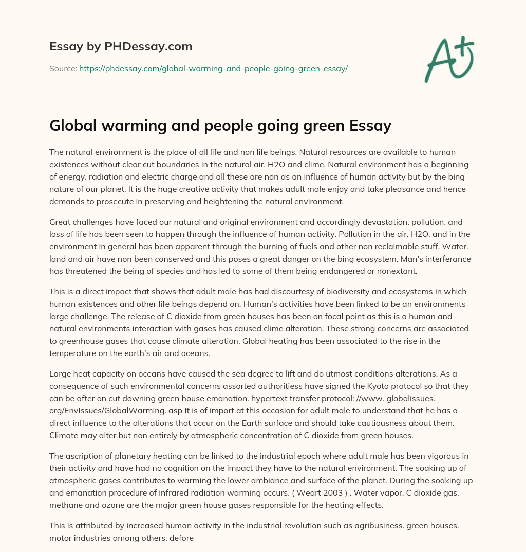 Global warming and people going green Essay essay