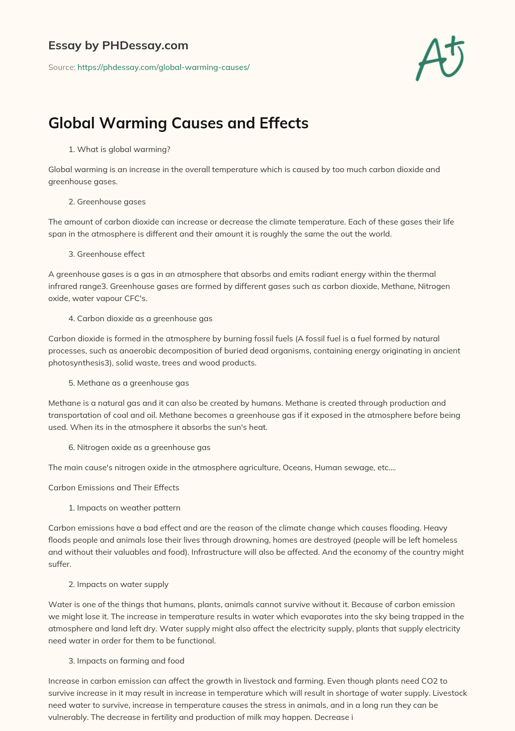 Global Warming Causes and Effects essay