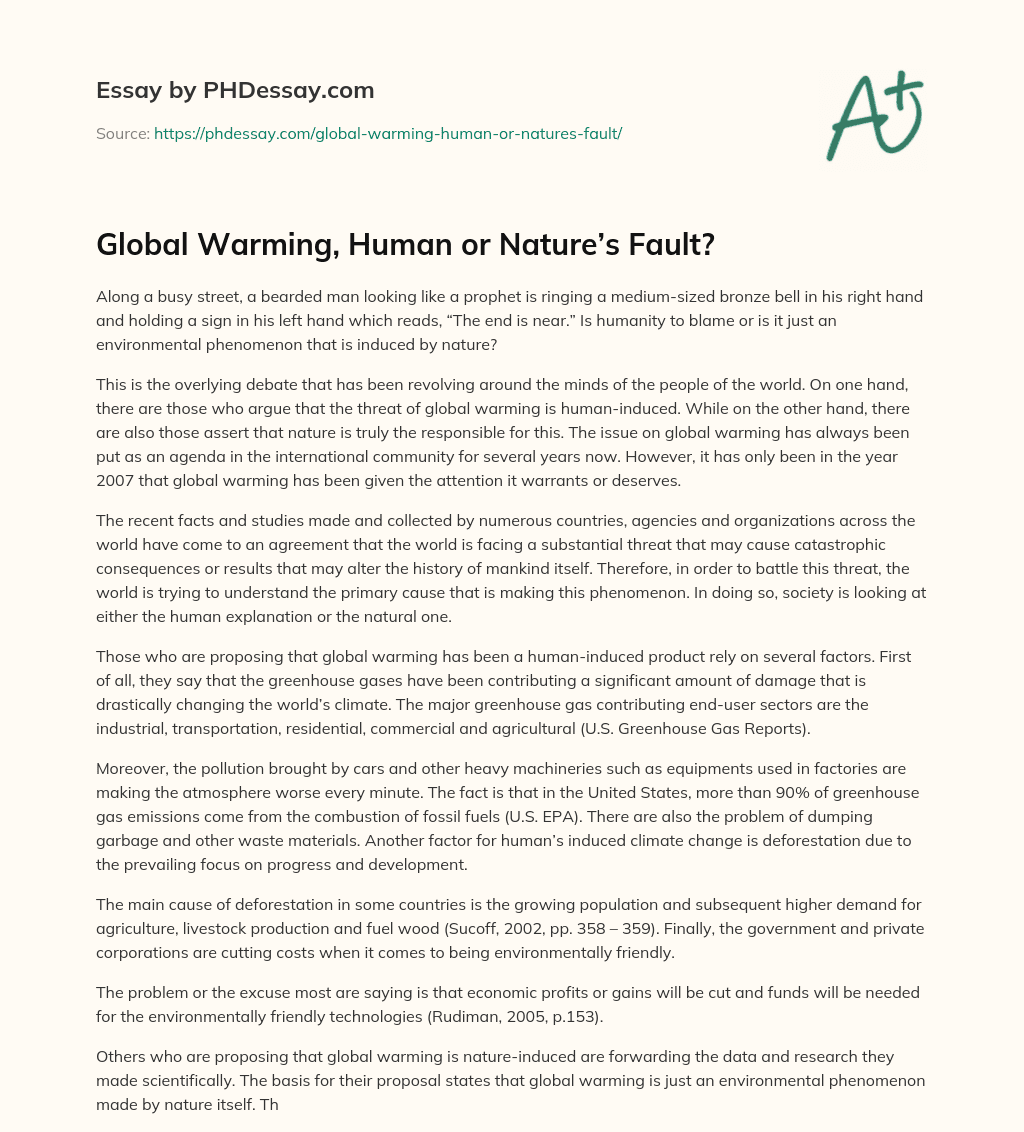 Global Warming, Human or Nature’s Fault? essay