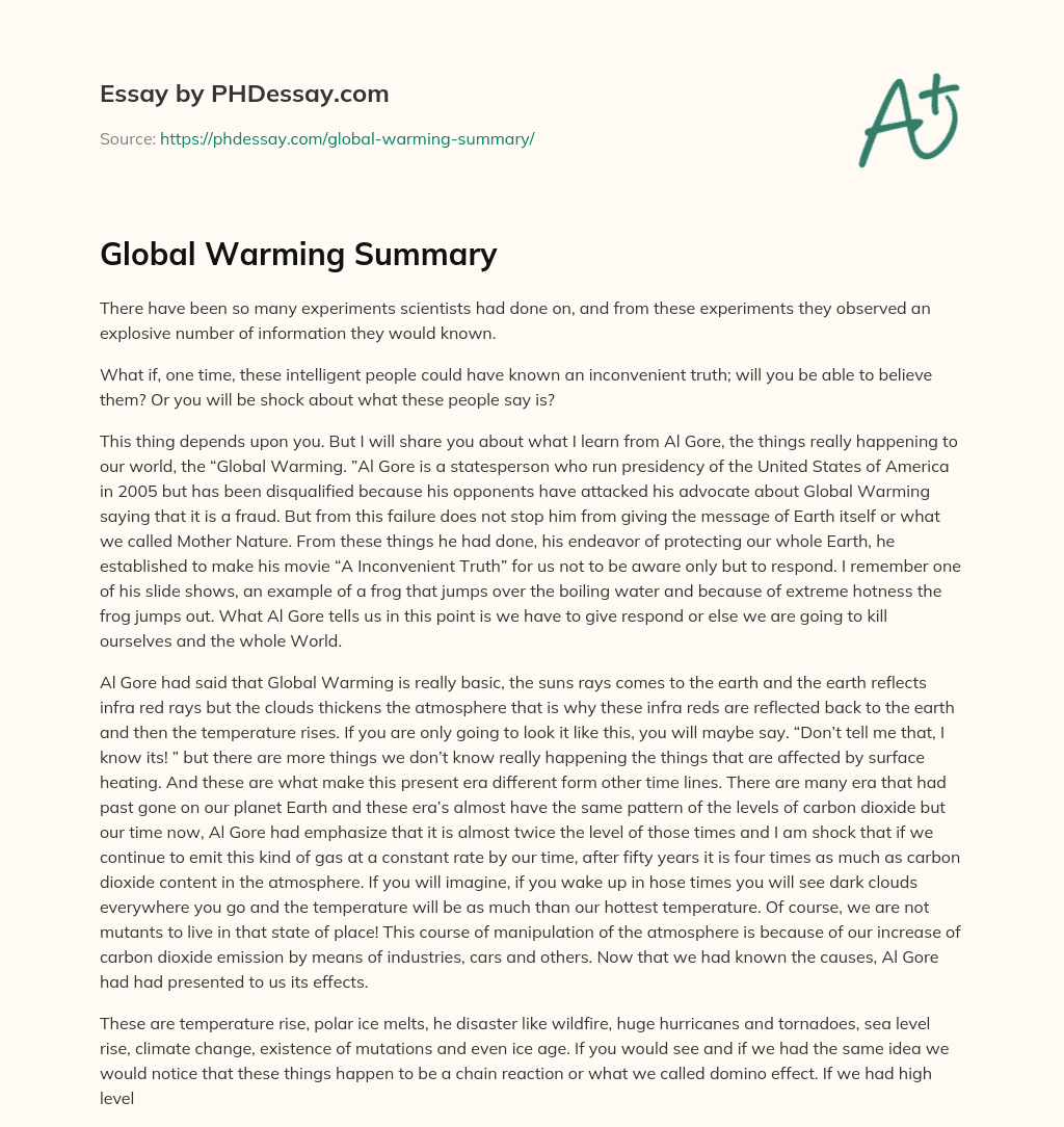 Global Warming Summary essay