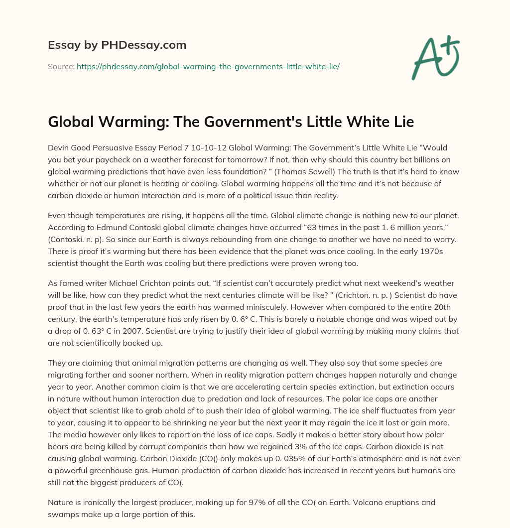 Global Warming: The Government’s Little White Lie essay