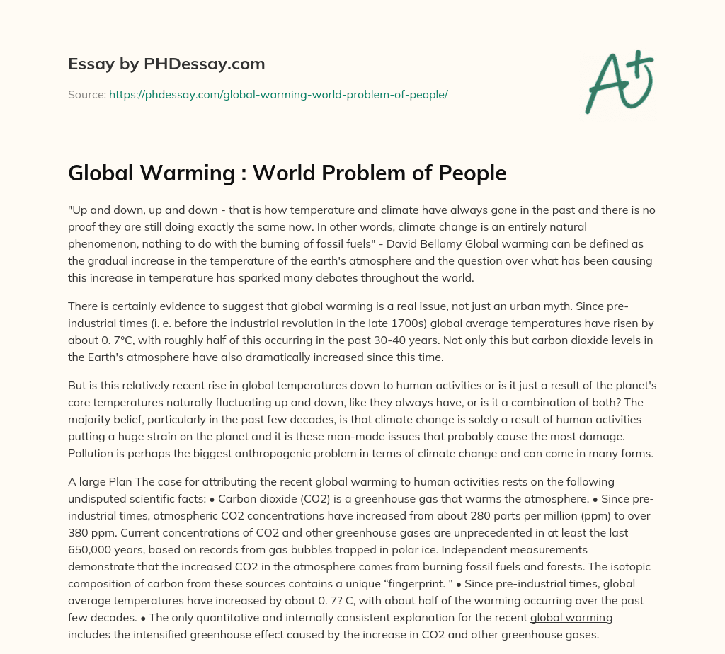 Global Warming : World Problem of People essay