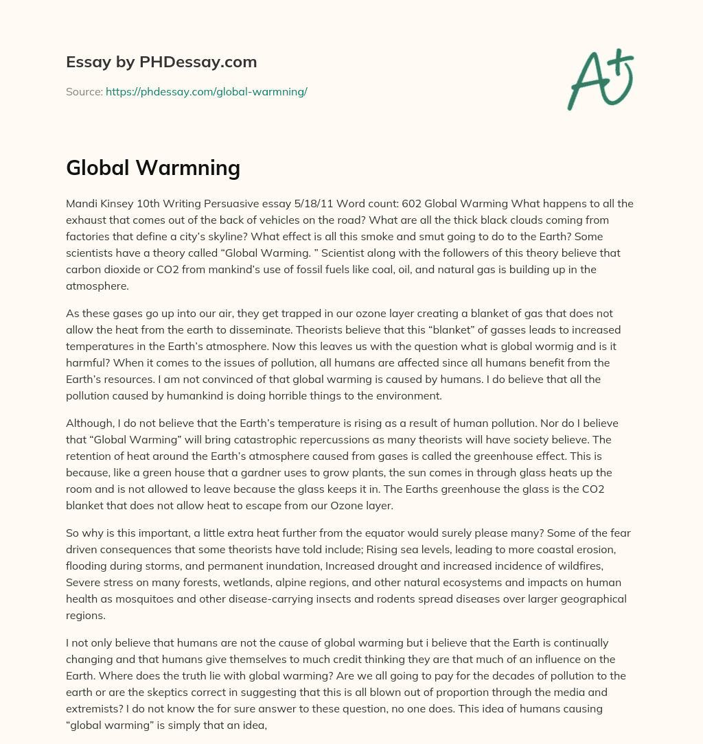 Global Warmning essay