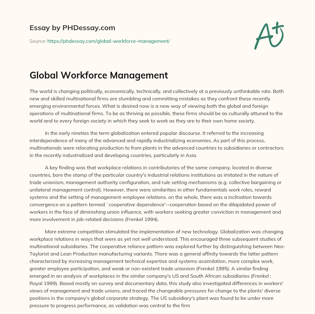 Global Workforce Management essay