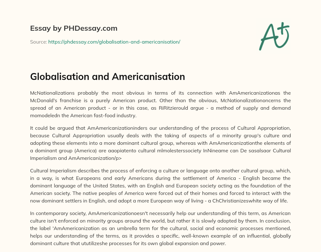 Globalisation and Americanisation essay