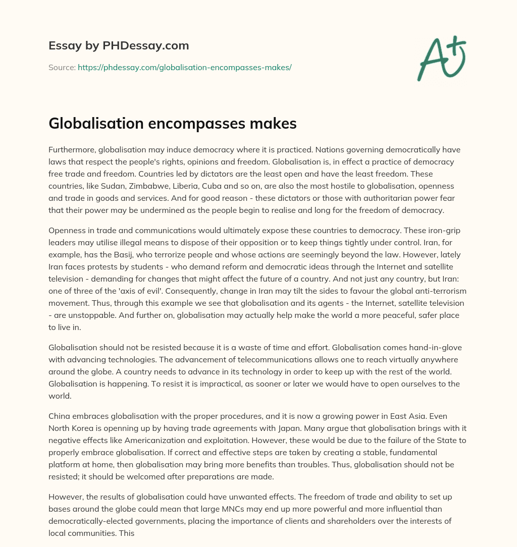 Globalisation encompasses makes essay
