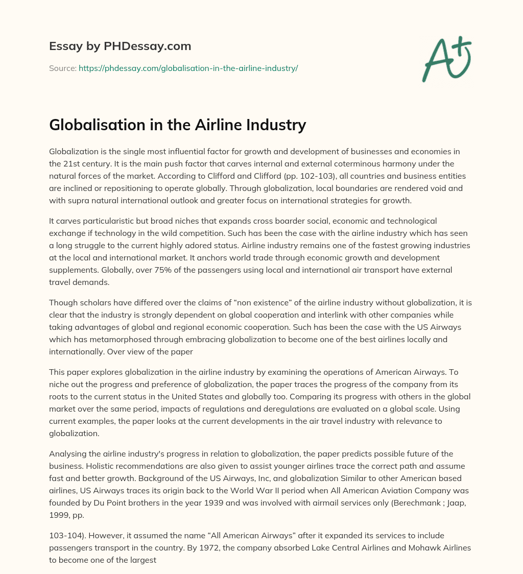 Globalisation in the Airline Industry essay