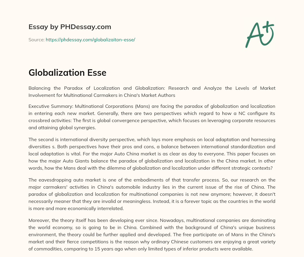 Globalization Esse essay