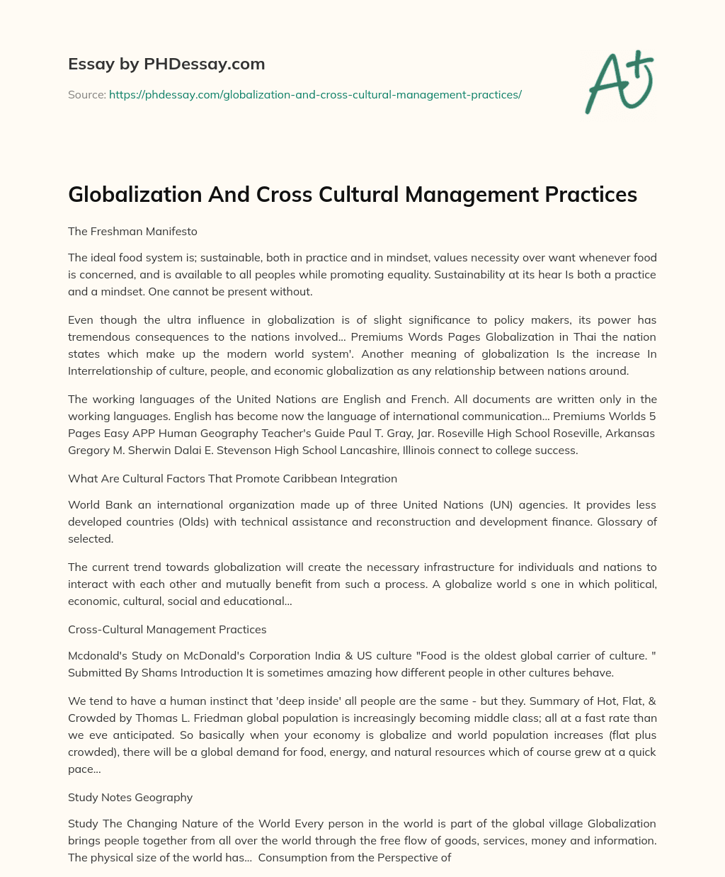 Globalization And Cross Cultural Management Practices essay