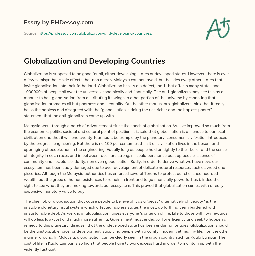 Globalization and Developing Countries essay