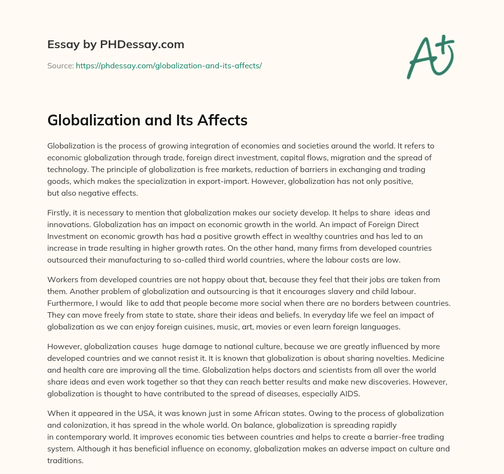 Globalization and Its Affects essay