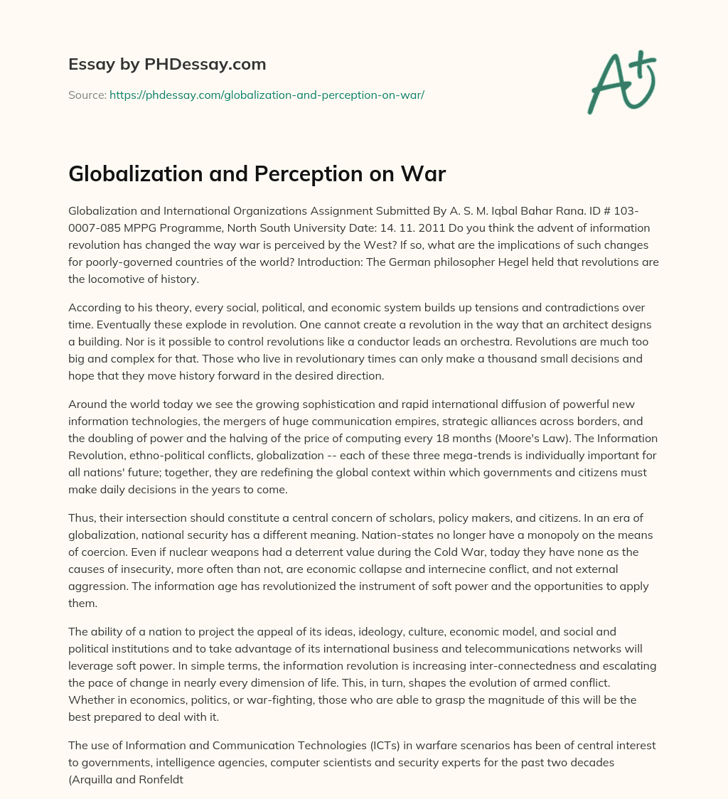 Globalization and Perception on War essay