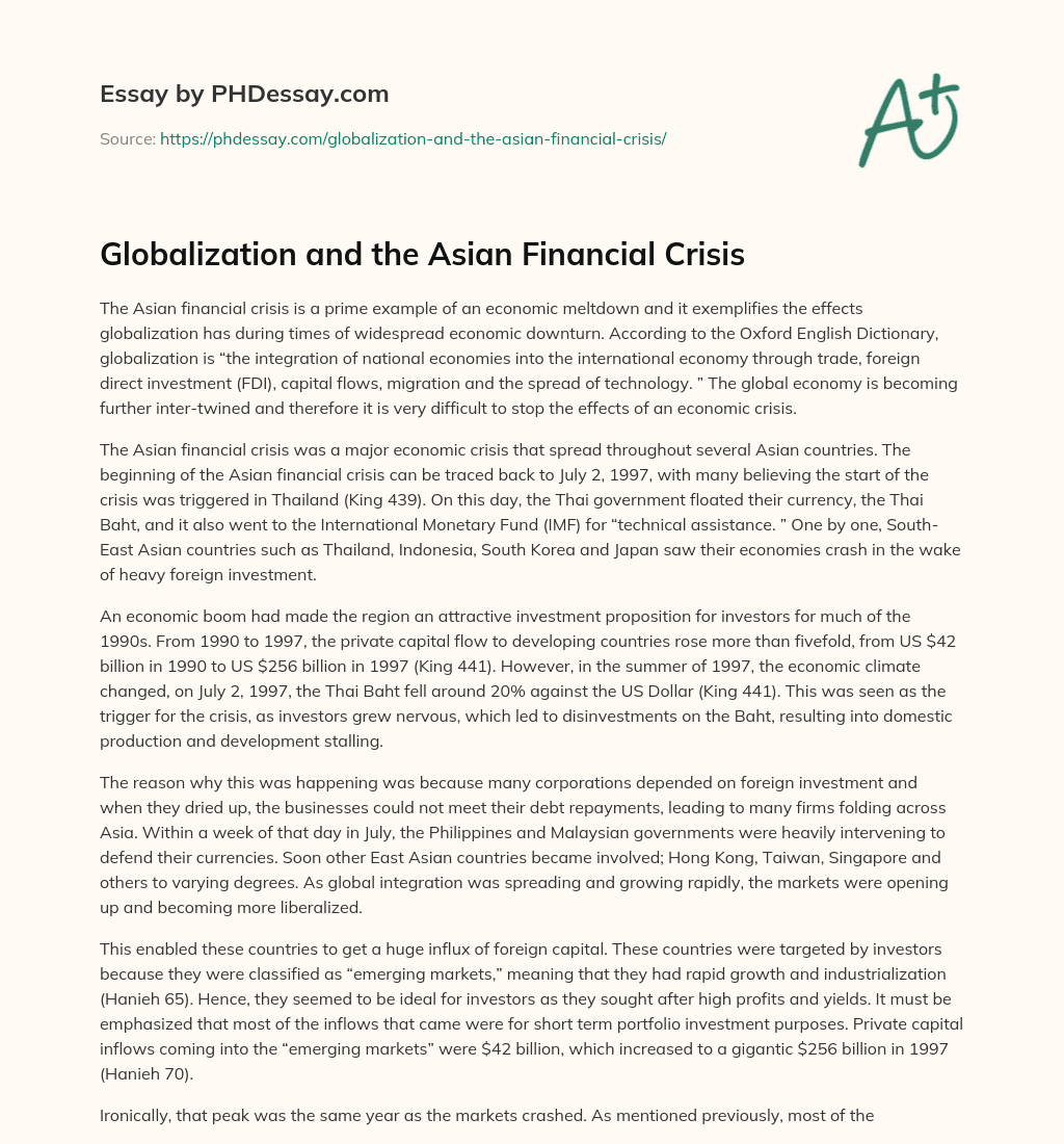 Globalization and the Asian Financial Crisis essay