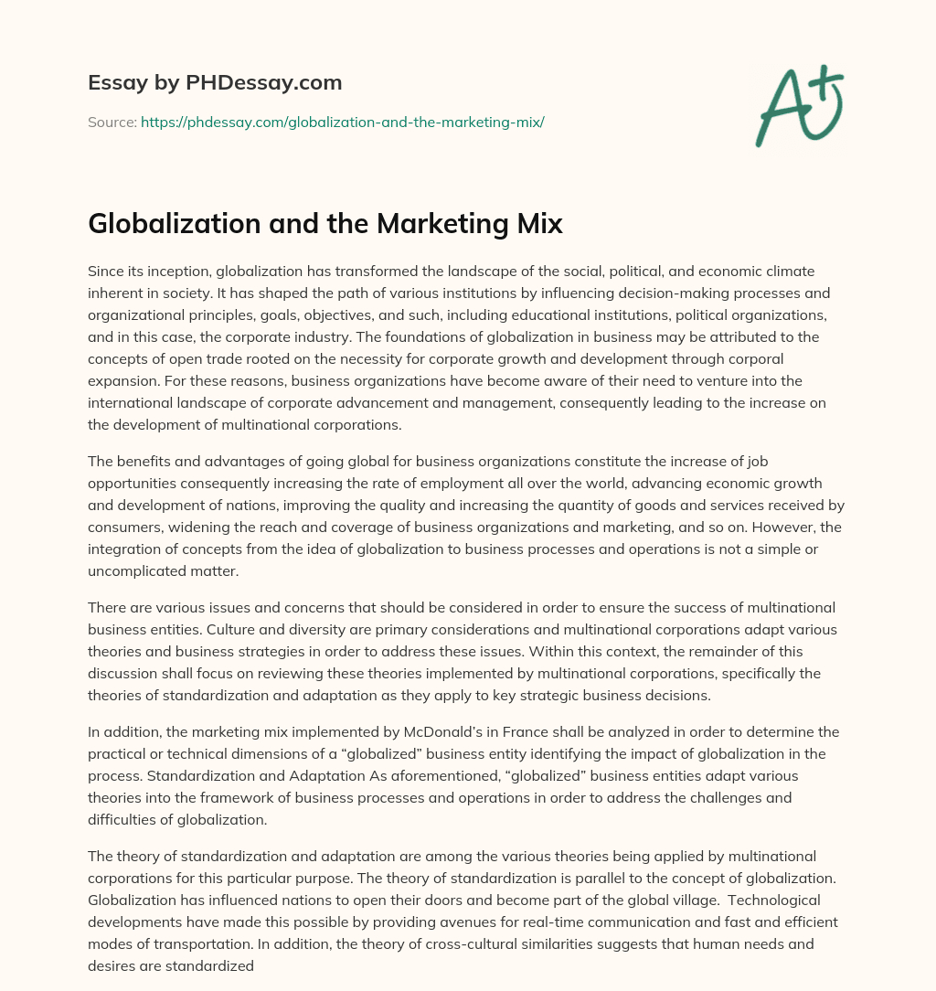 Globalization and the Marketing Mix essay