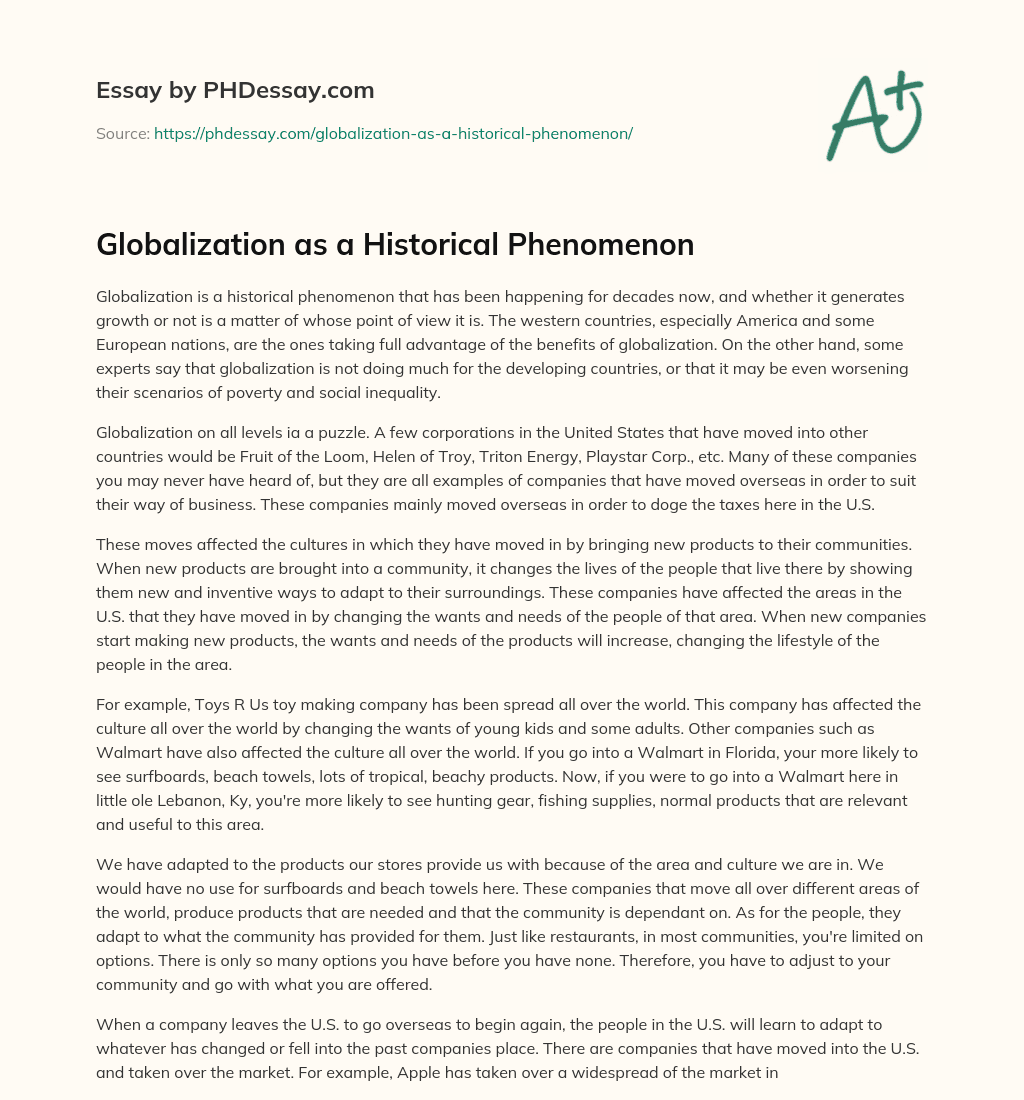 Globalization as a Historical Phenomenon essay