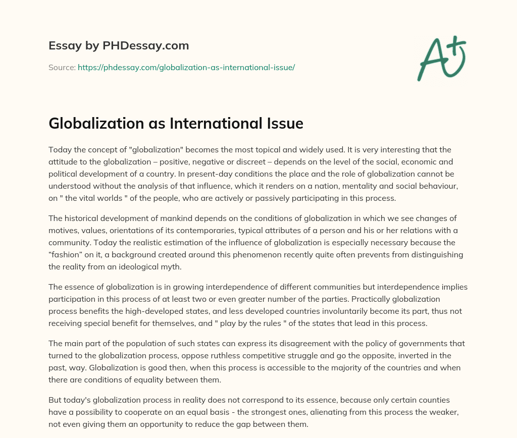 Globalization as International Issue essay