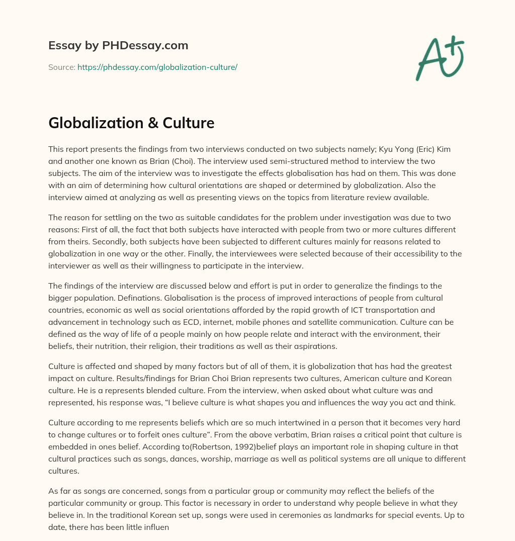 Globalization & Culture essay