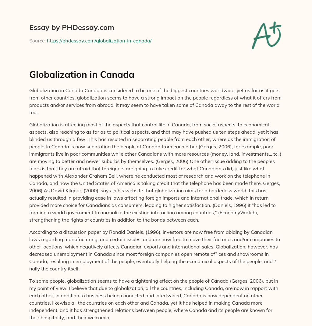 Globalization in Canada essay