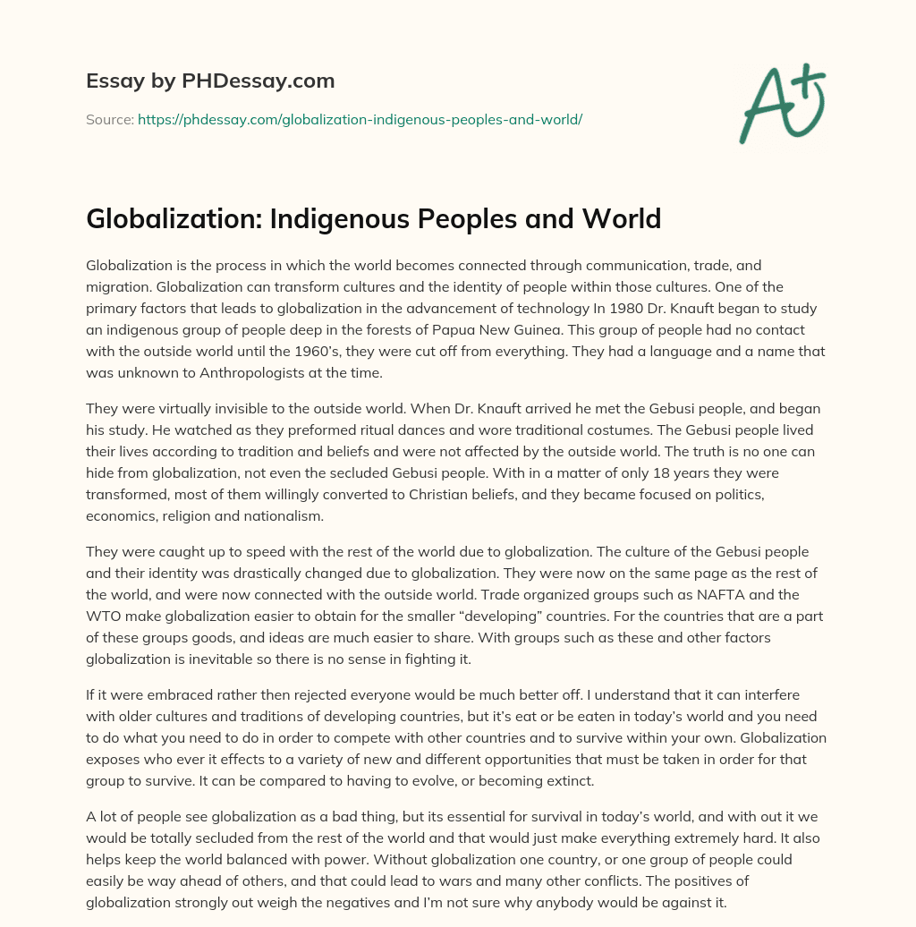 Globalization: Indigenous Peoples and World essay