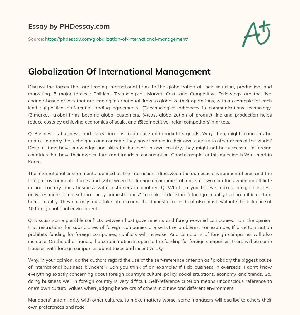 Globalization Of International Management essay