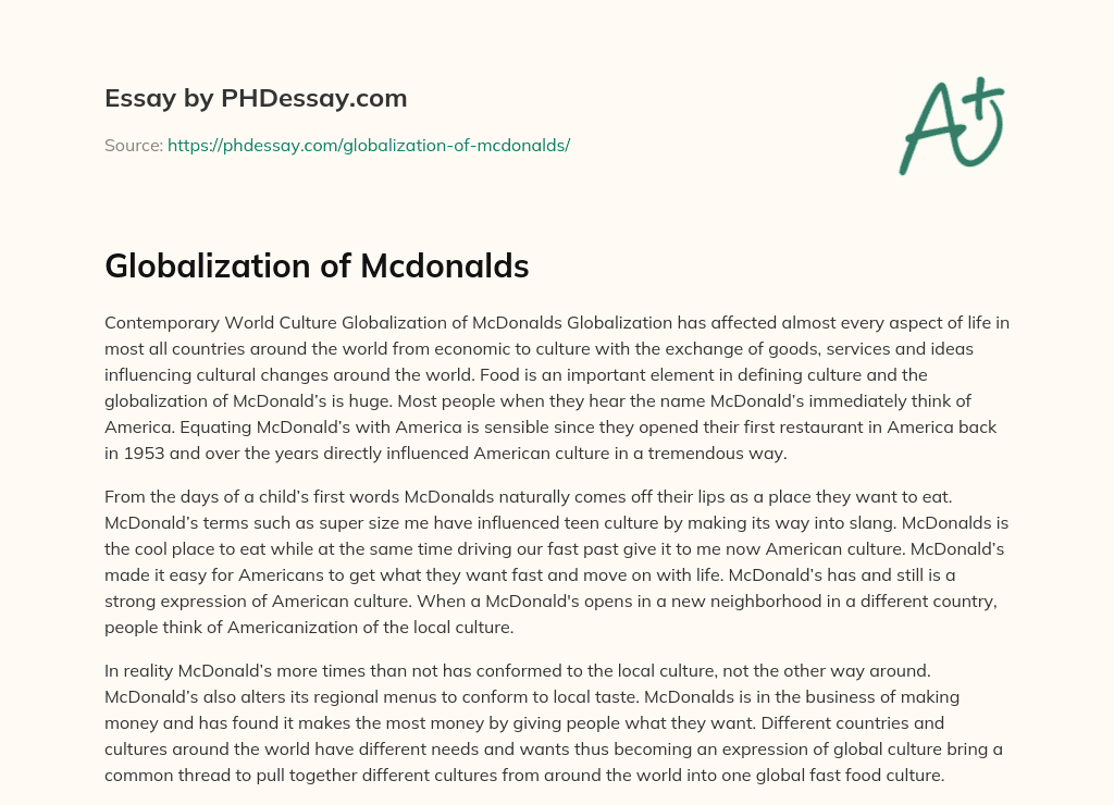 mcdonald's globalization essay
