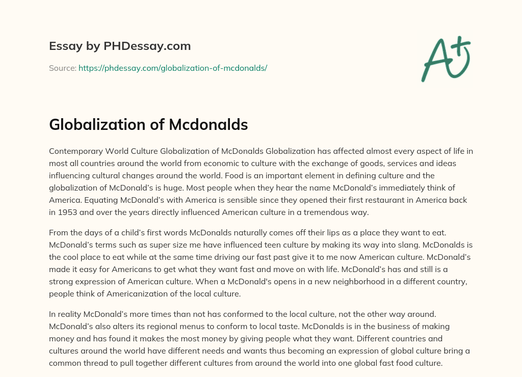 mcdonaldization globalization essay