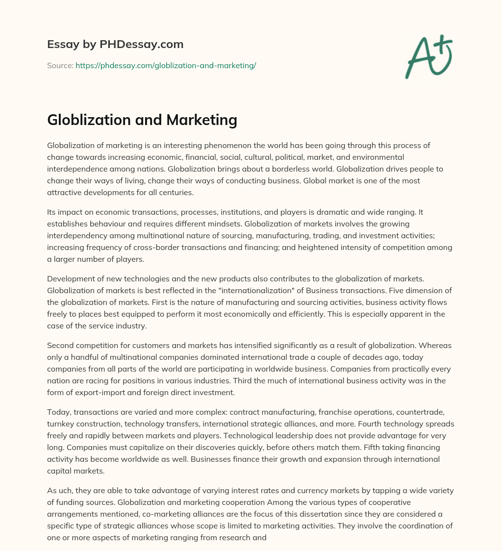 Globlization and Marketing essay