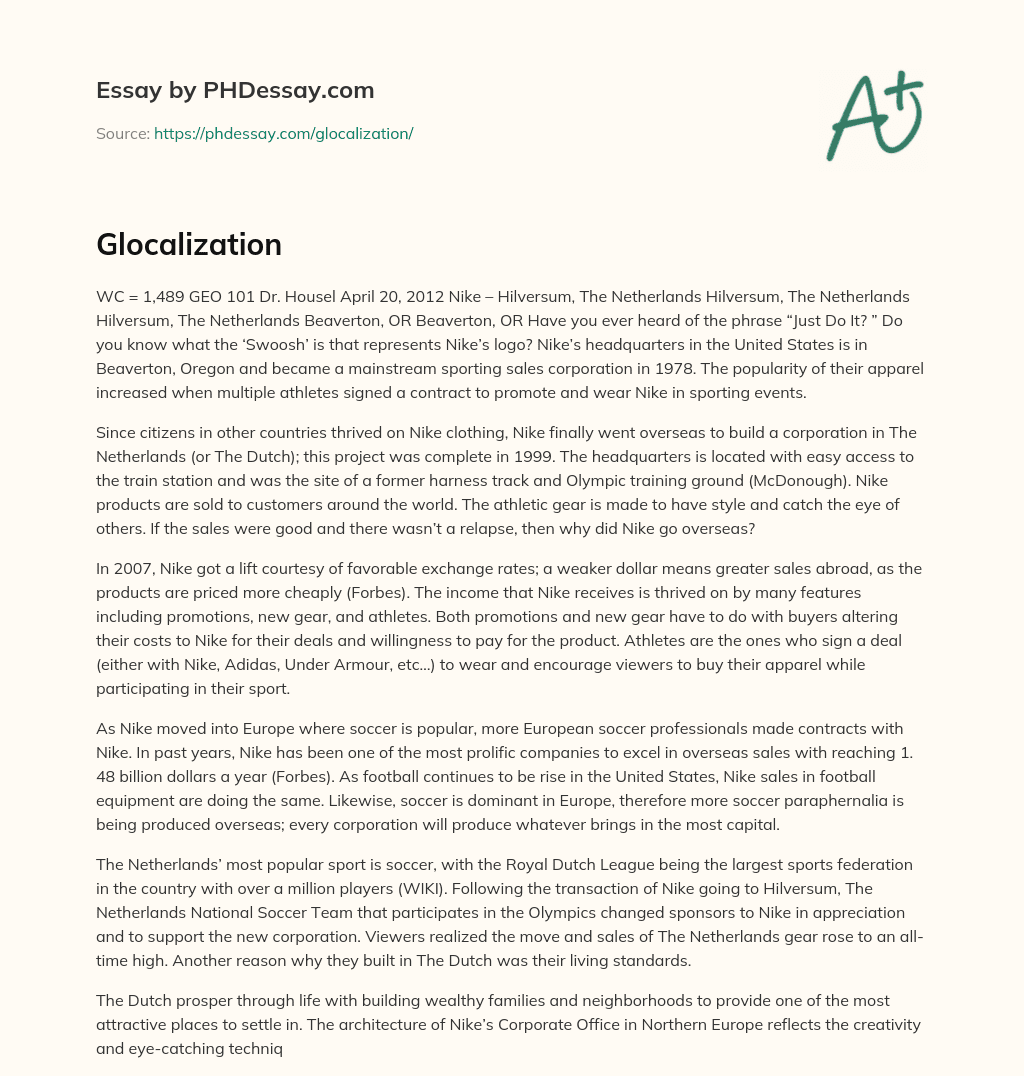 Nike’s Expansion into The Netherlands and Global Sales Strategy essay