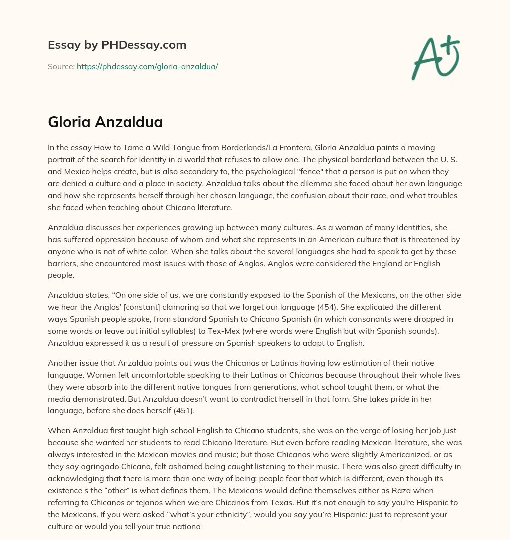 Gloria Anzaldua essay