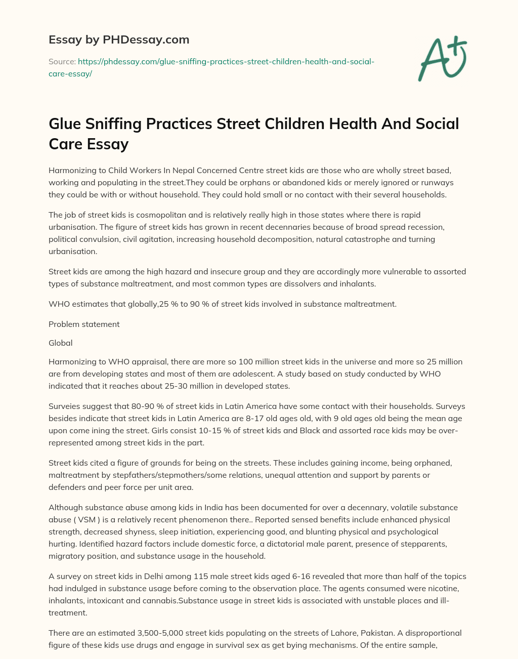 Glue Sniffing Practices Street Children Health And Social Care Essay essay