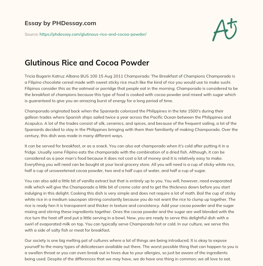 Glutinous Rice and Cocoa Powder essay