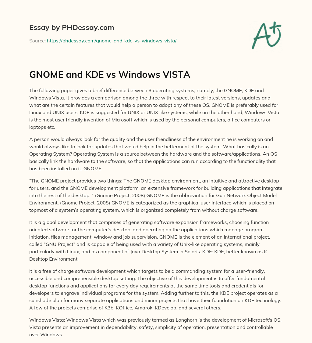 GNOME and KDE vs Windows VISTA essay