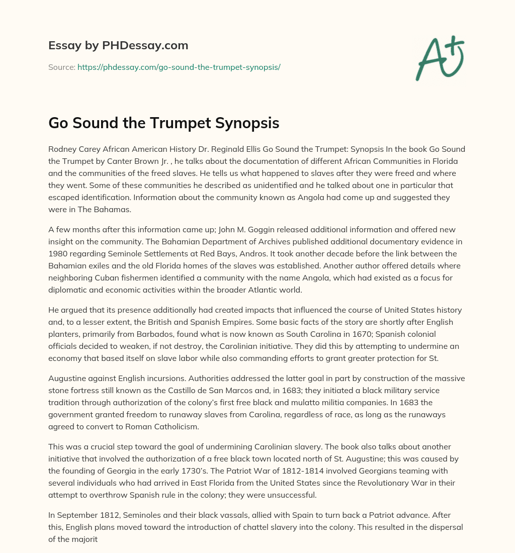 Go Sound the Trumpet Synopsis essay