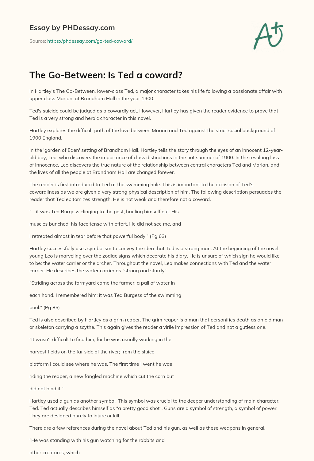 The Go-Between: Is Ted a coward? essay
