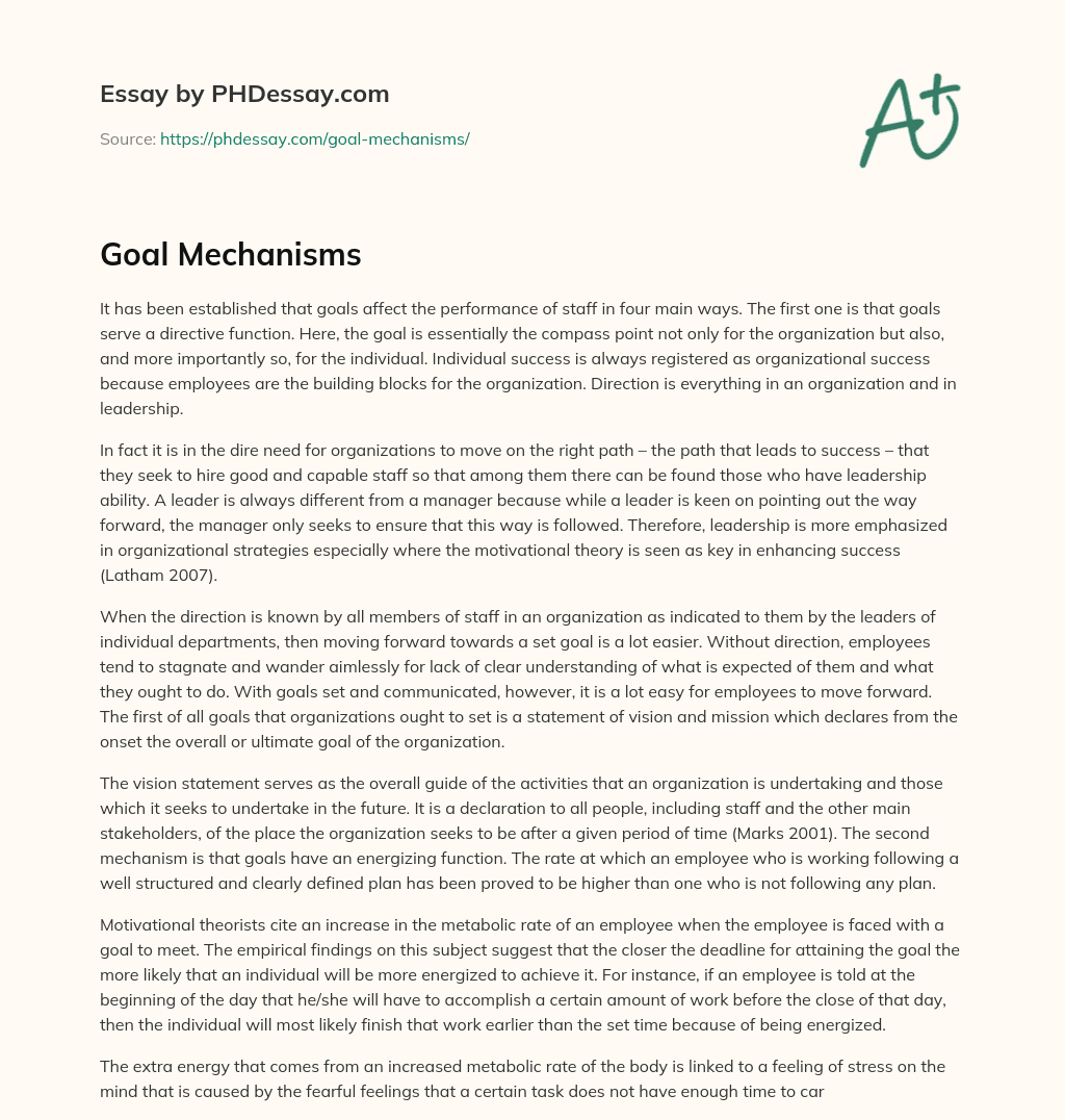 Goal Mechanisms essay