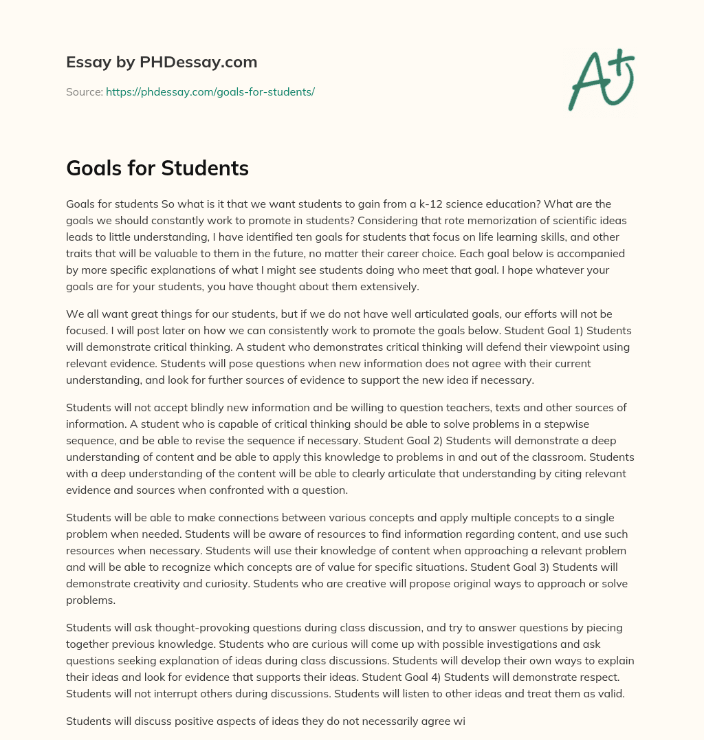Goals for Students essay