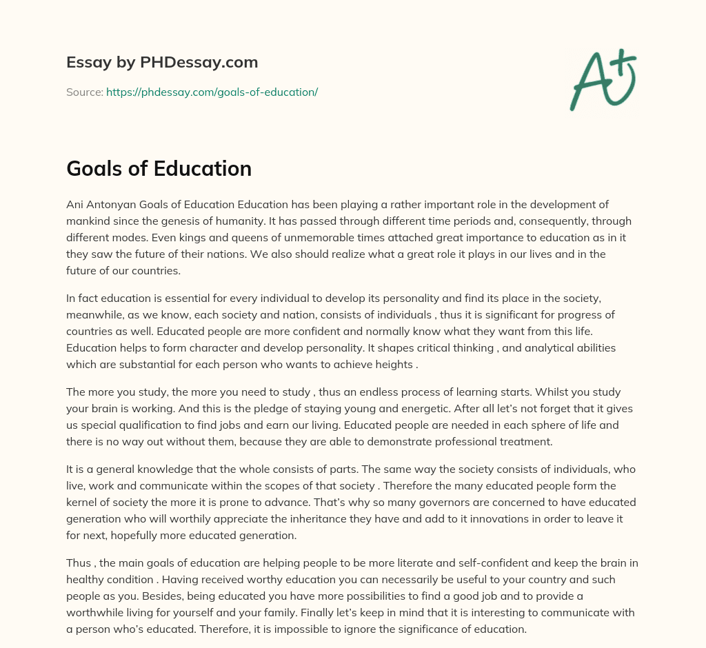 Goals of Education essay