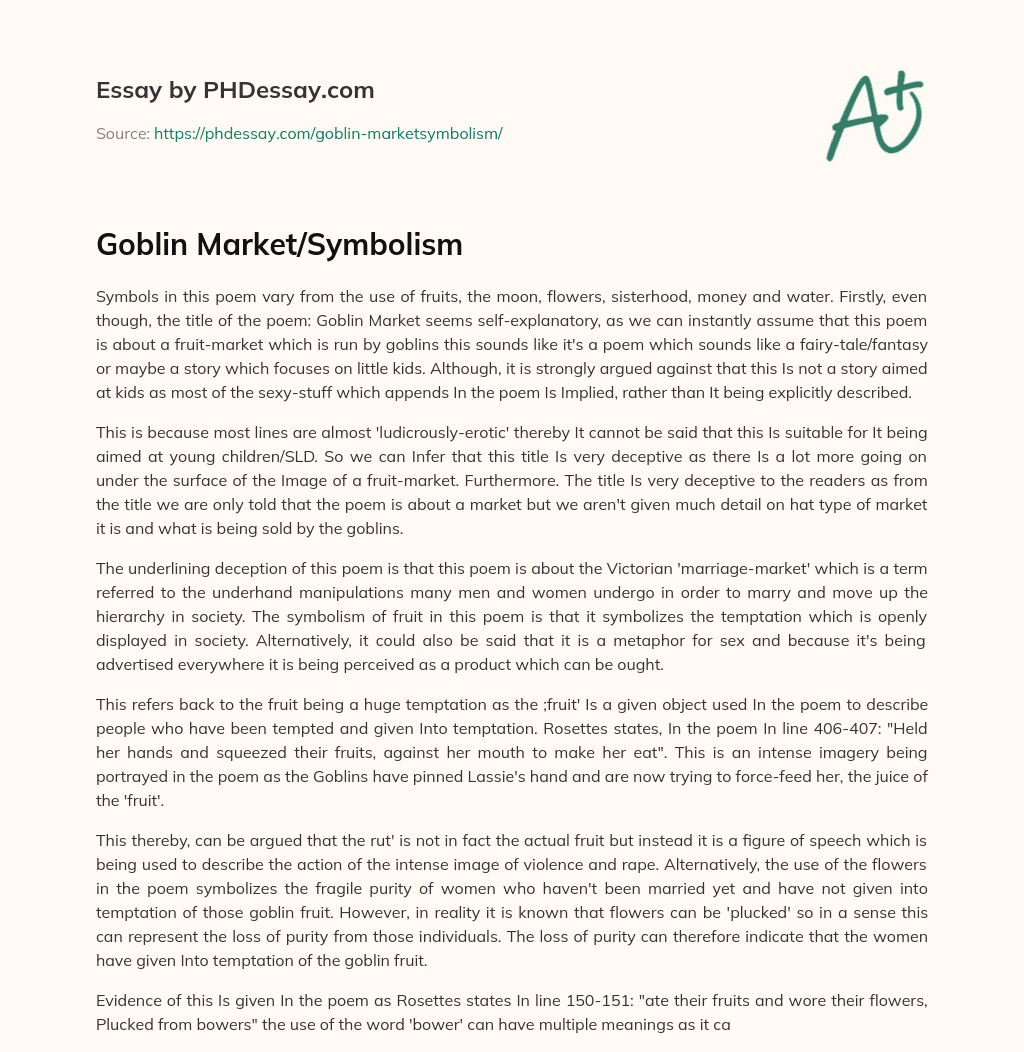 Goblin Market/Symbolism essay