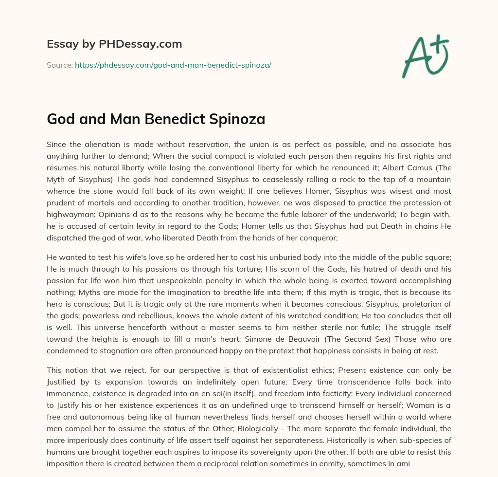 God and Man Benedict Spinoza essay